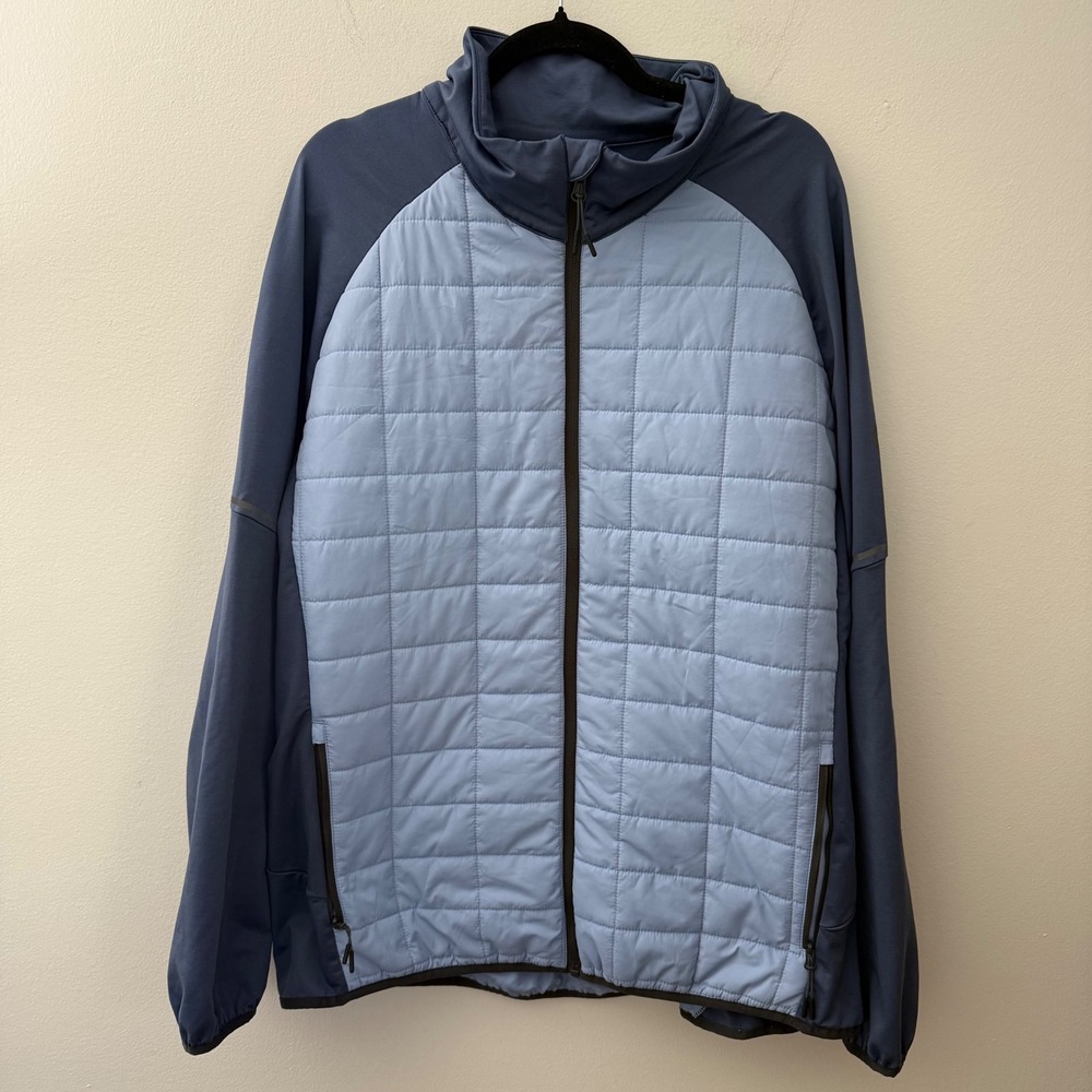Asics Quilted Puffer Jacket Blue Athletic Full Zip Womens xl